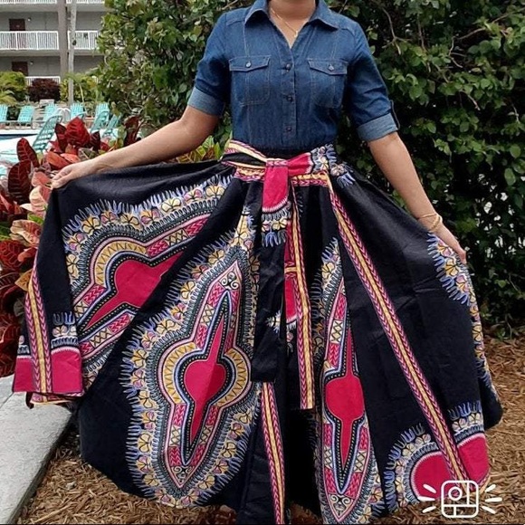 Long Maxi Skirt Cotton Dashiki Skirt African Long Skirt Bohemian Skirt - Picture 9 of 14